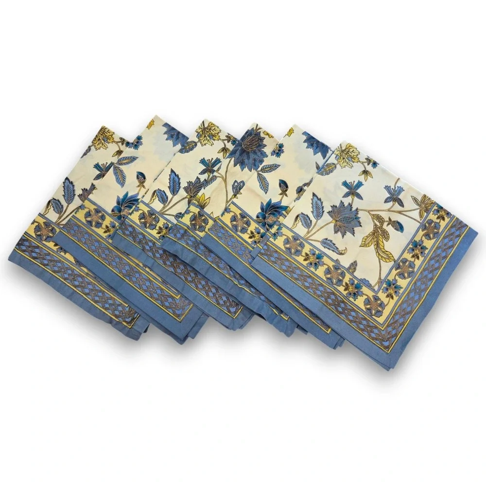 World Market Set of 6 Indian Block Print Cotton Napkins 20x20